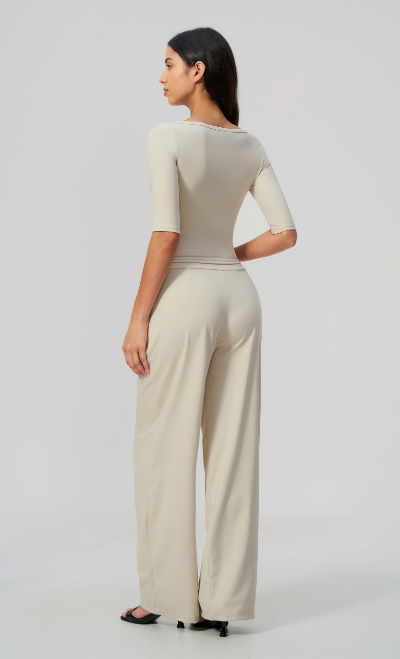 Taylor Boat Neck Pleated Wide Leg Pants Set