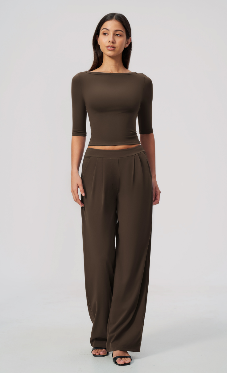 Taylor Boat Neck Pleated Wide Leg Pants Set
