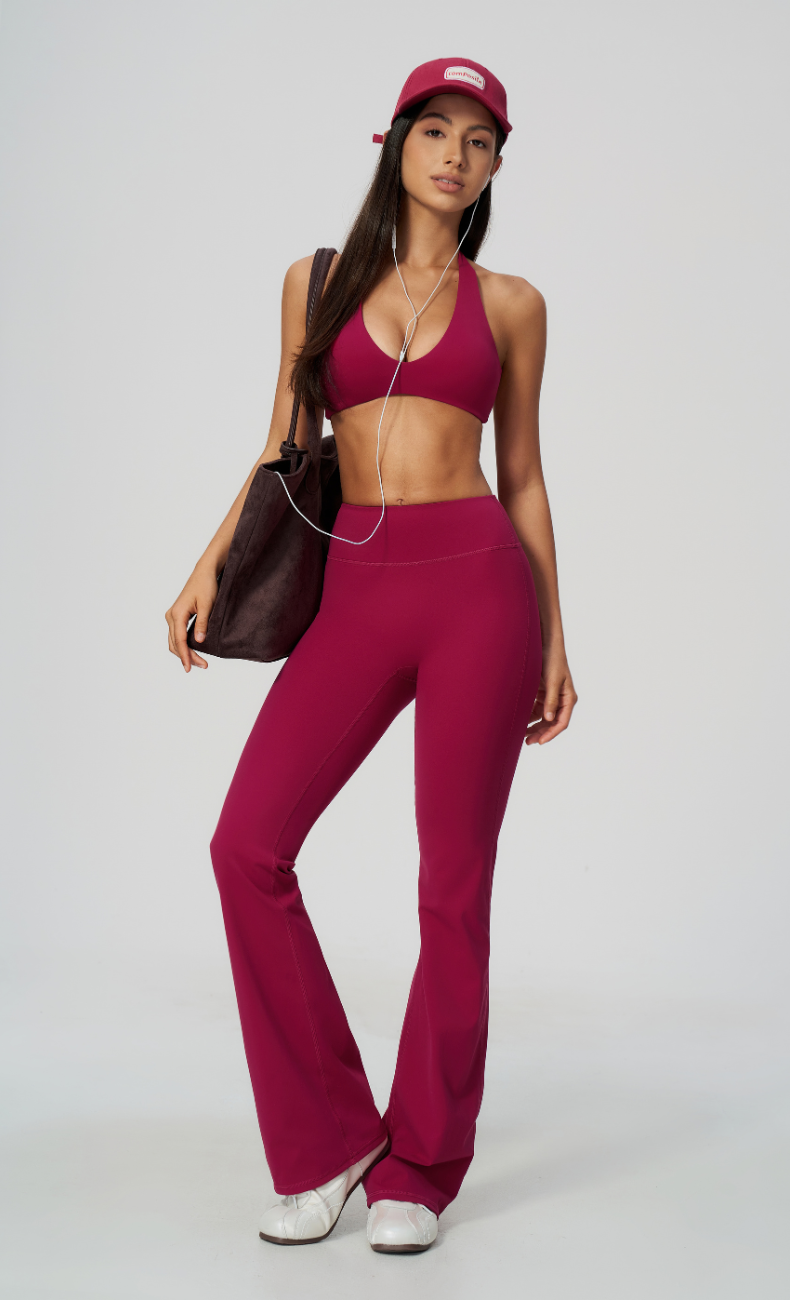 Dolce V-Neck Halter High Waisted Flare Leggings Workout Set