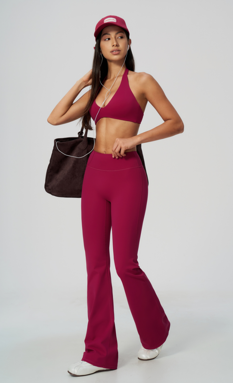 Dolce V-Neck Halter High Waisted Flare Leggings Workout Set