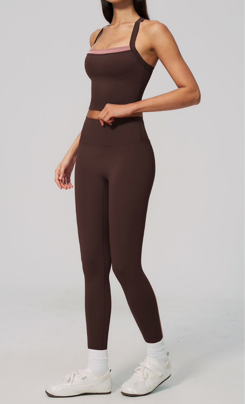 Darcy Contrast Trim Cross Back Leggings Workout Set