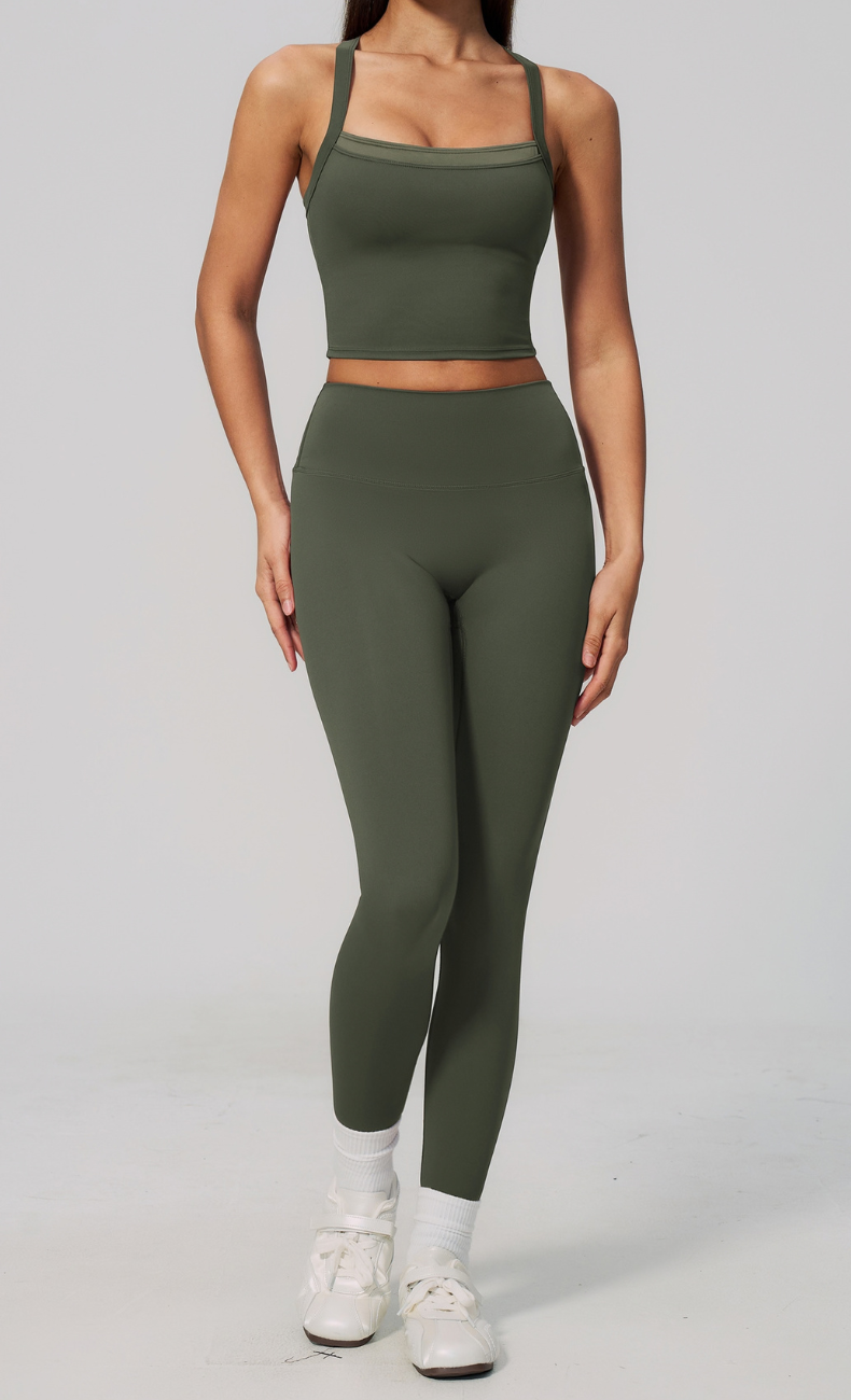 Darcy Contrast Trim Cross Back Leggings Workout Set