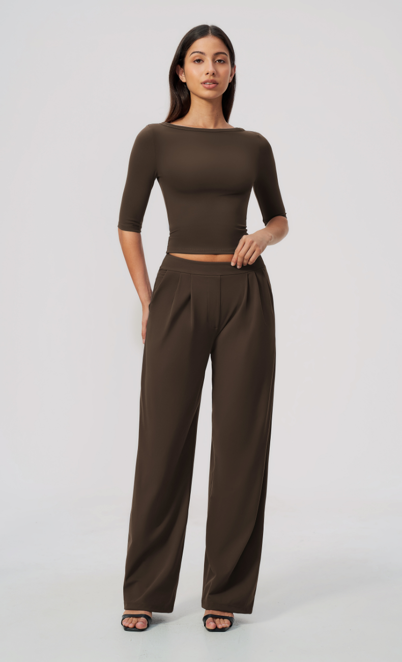 Taylor Boat Neck Pleated Wide Leg Pants Set