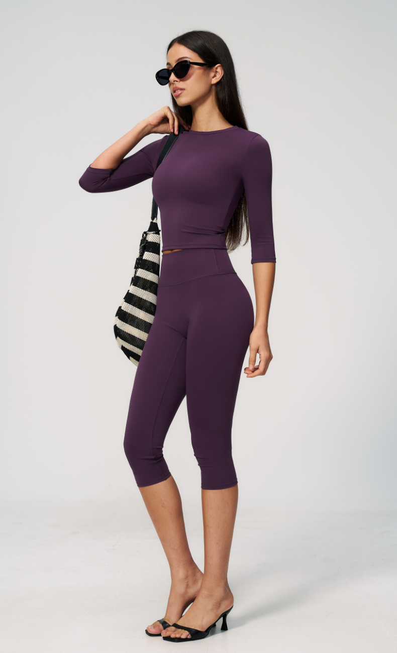 Alexandra 3/4 Sleeve High Waisted Capri Leggings Workout Set