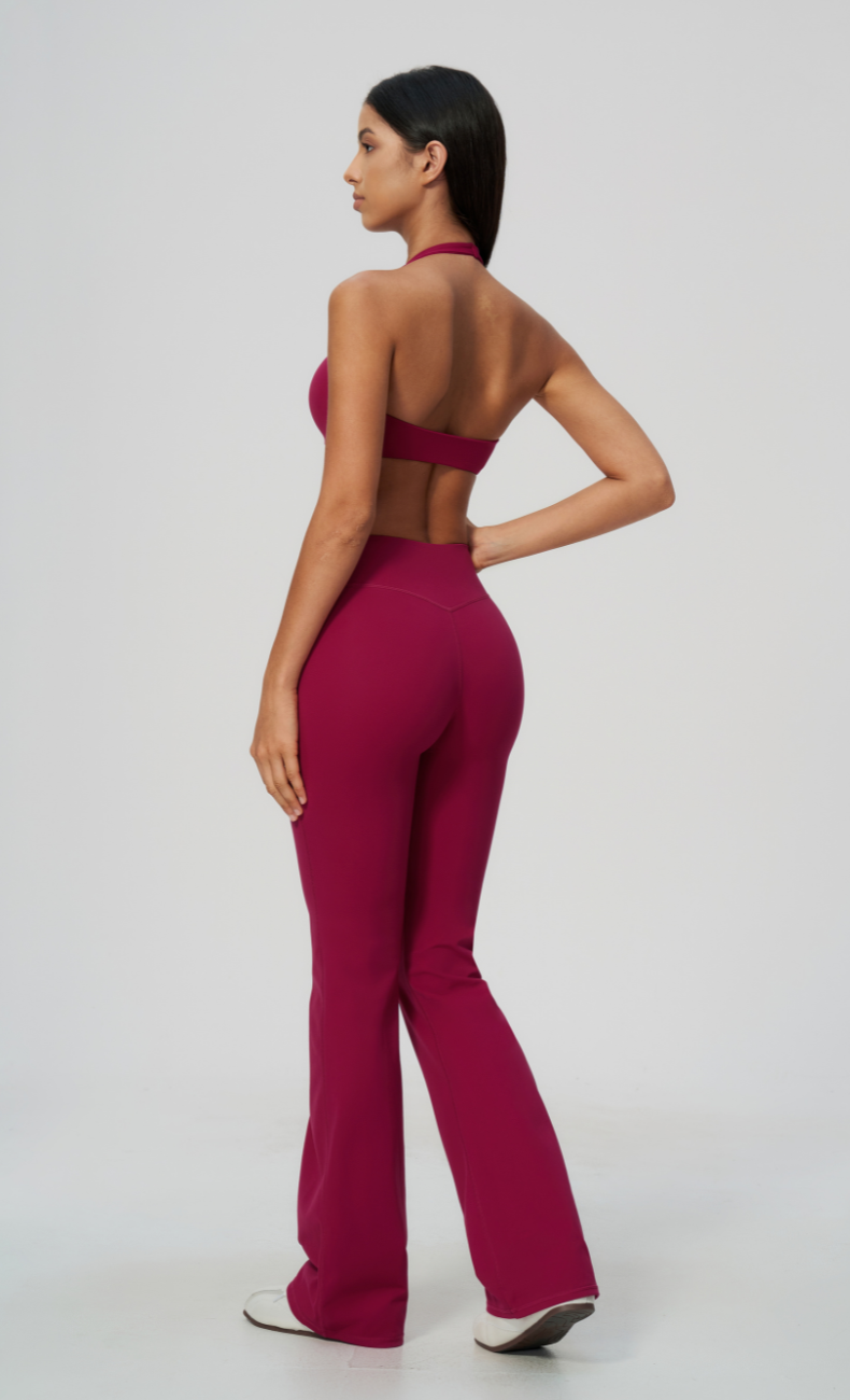 Dolce V-Neck Halter High Waisted Flare Leggings Workout Set