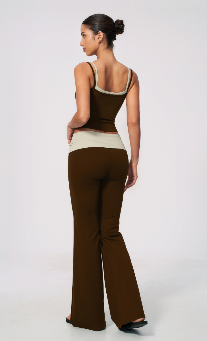 Mary Layered Cami Foldover Flare Leggings Workout Set