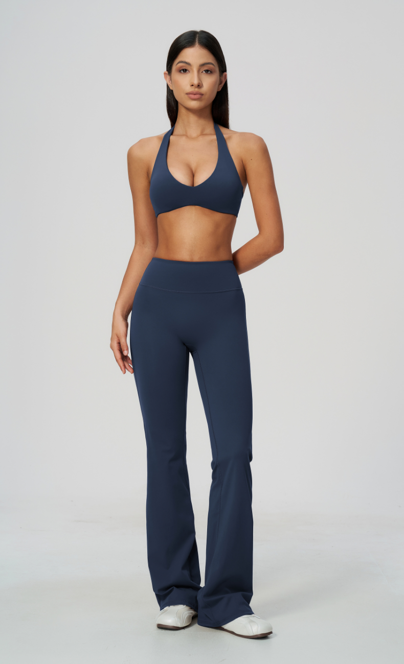 Dolce V-Neck Halter High Waisted Flare Leggings Workout Set