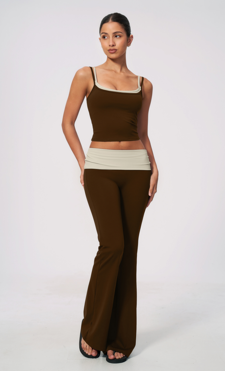 Mary Layered Cami Foldover Flare Leggings Workout Set