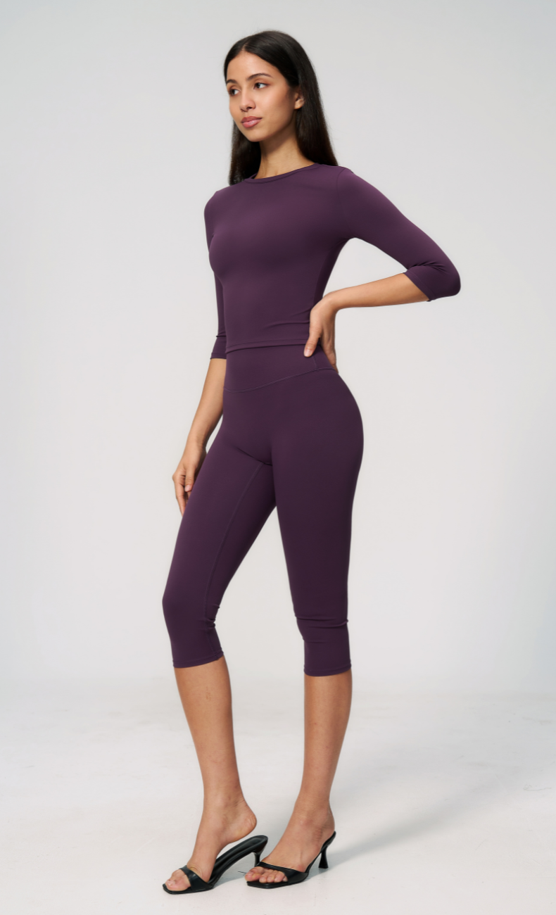 Alexandra 3/4 Sleeve High Waisted Capri Leggings Workout Set
