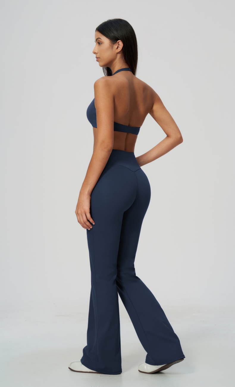 Dolce V-Neck Halter High Waisted Flare Leggings Workout Set
