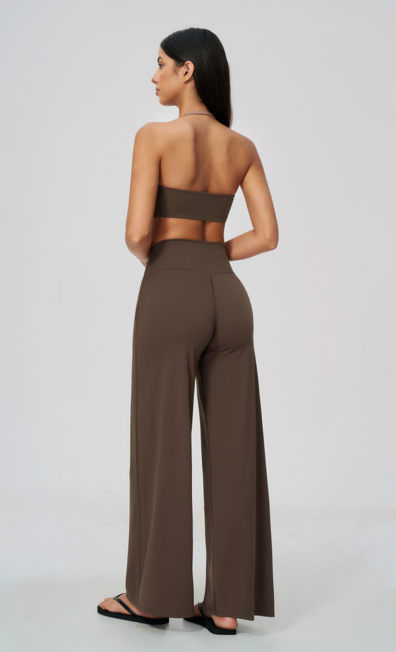 Priscilla Contrast Halter Sports Bra Wide Leg Workout Set