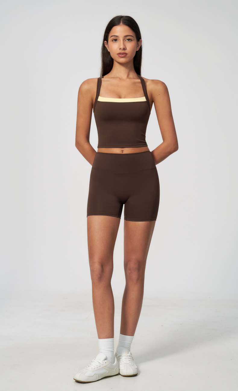 Darcy Contrast Trim Cross Back Shorts Workout Set