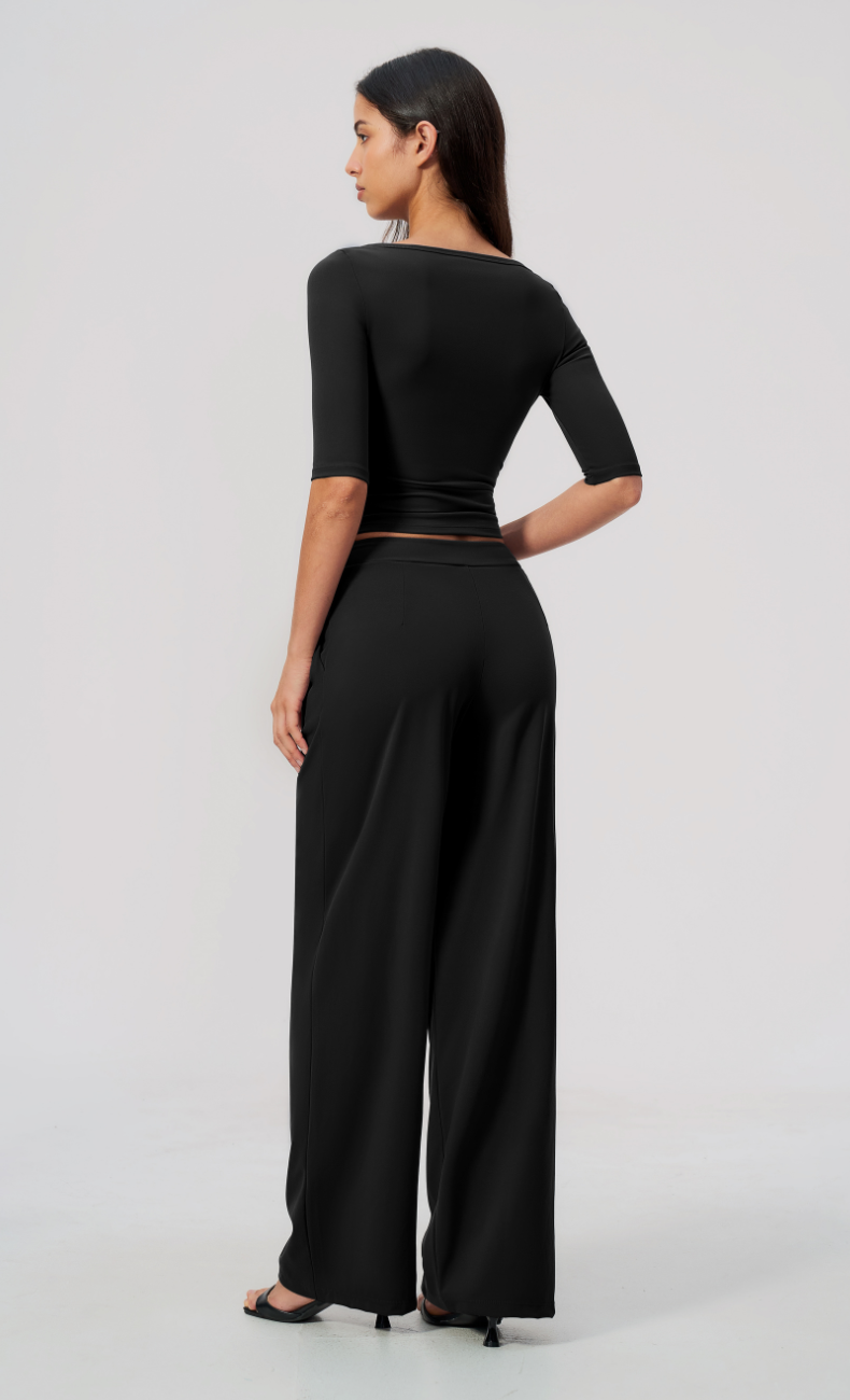 Taylor Boat Neck Pleated Wide Leg Pants Set