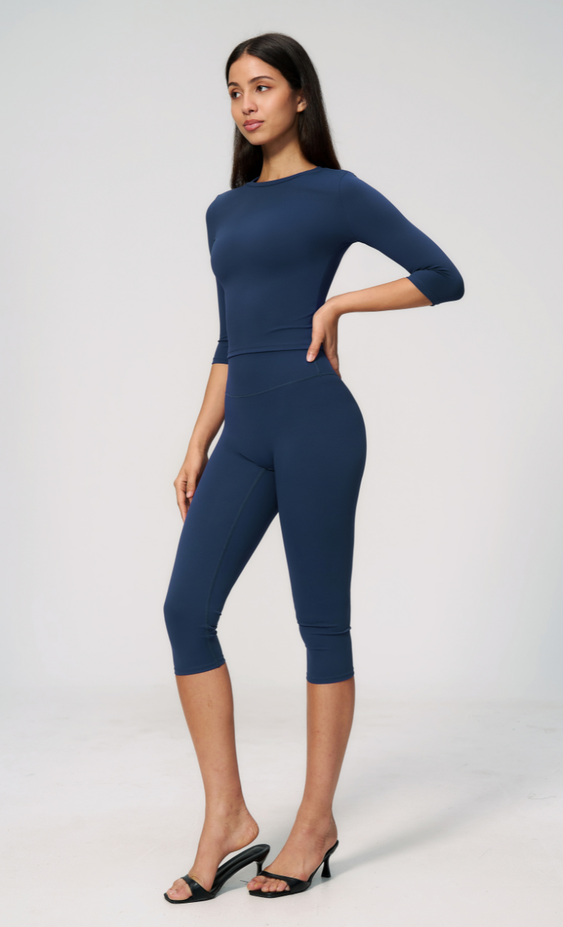 Alexandra 3/4 Sleeve High Waisted Capri Leggings Workout Set