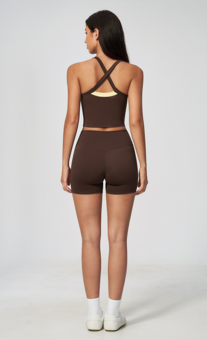 Darcy Contrast Trim Cross Back Shorts Workout Set