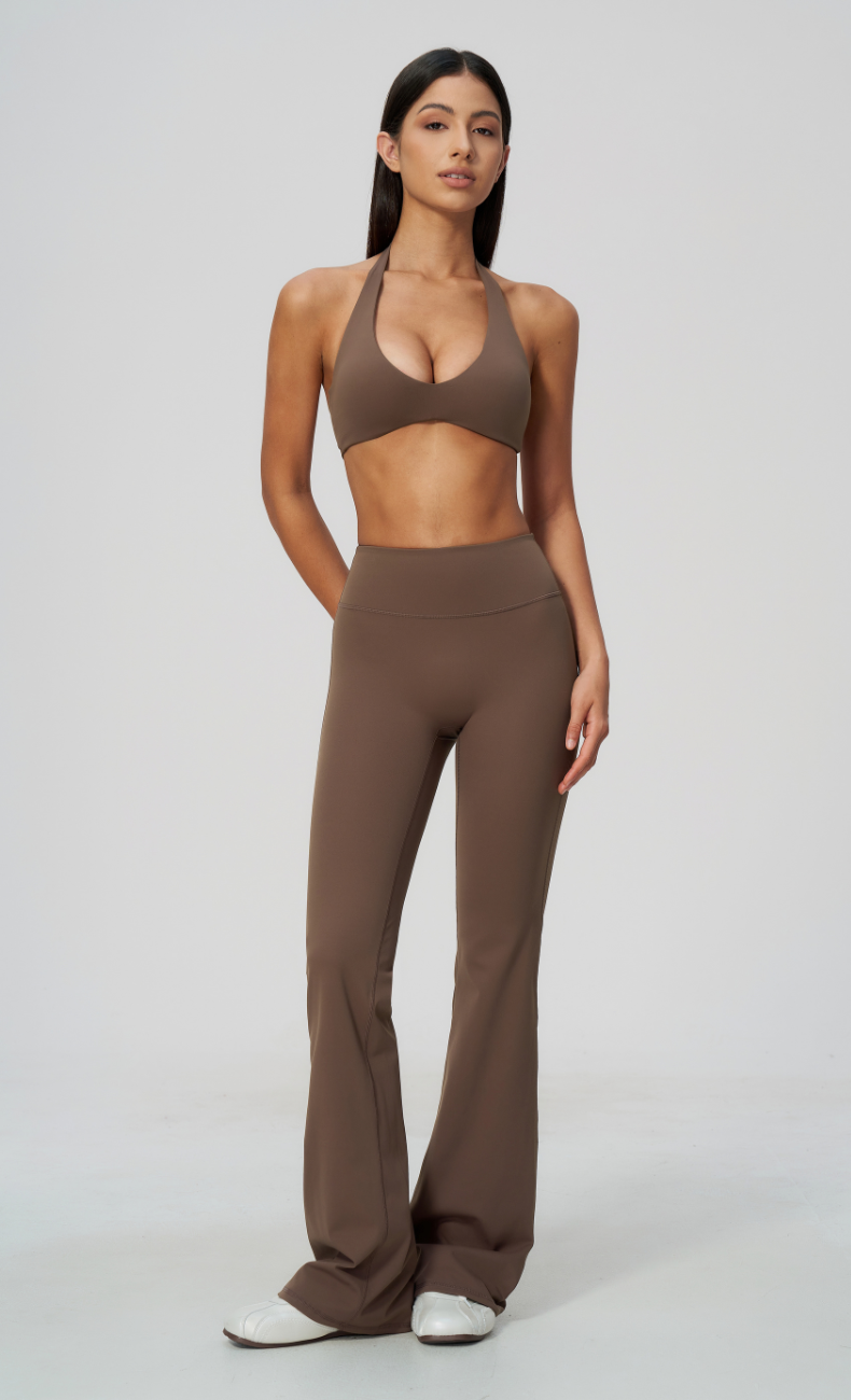 Dolce V-Neck Halter High Waisted Flare Leggings Workout Set
