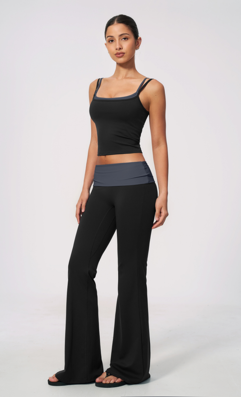 Mary Layered Cami Foldover Flare Leggings Workout Set