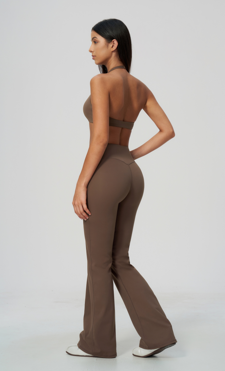 Dolce V-Neck Halter High Waisted Flare Leggings Workout Set