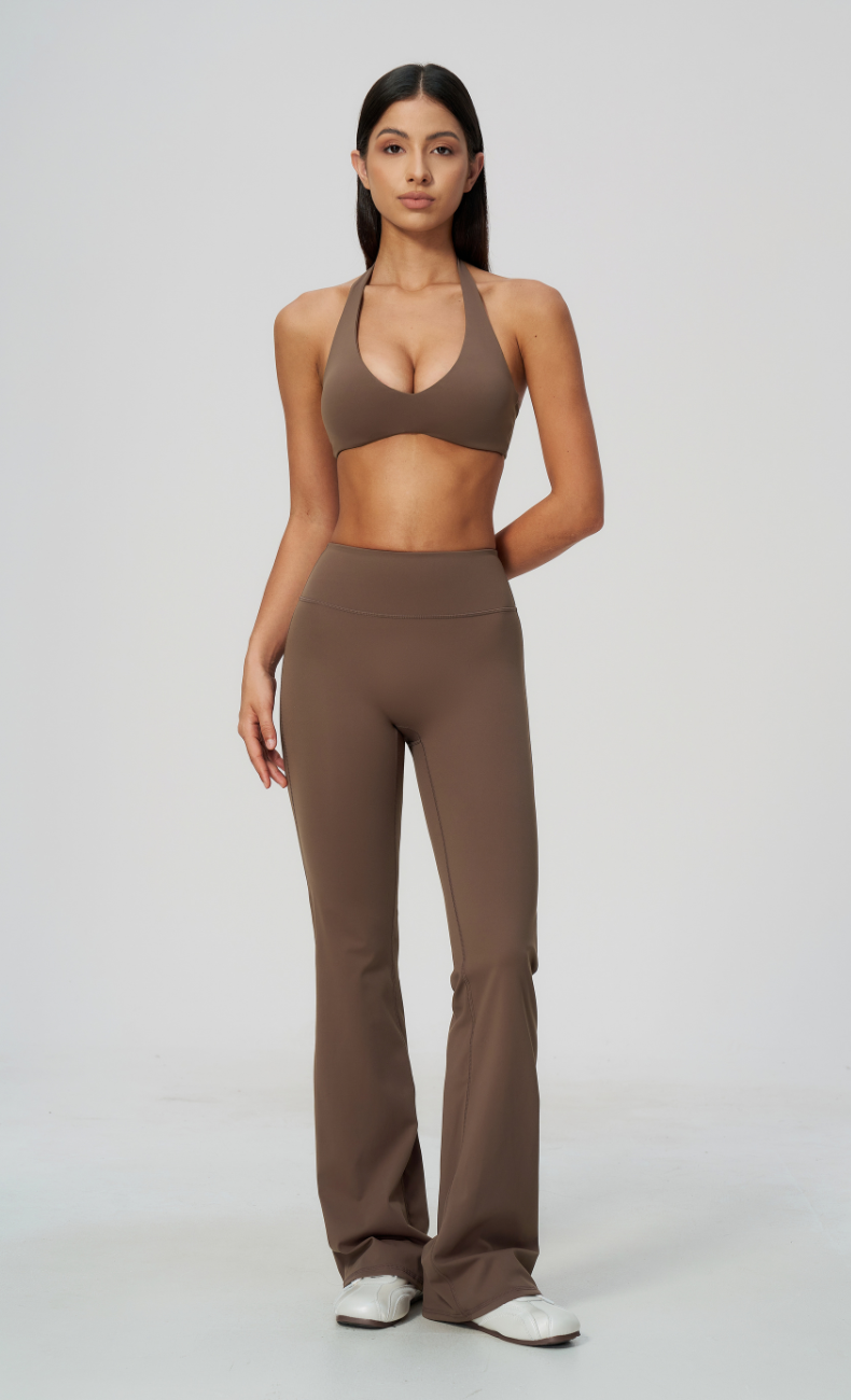 Dolce V-Neck Halter High Waisted Flare Leggings Workout Set