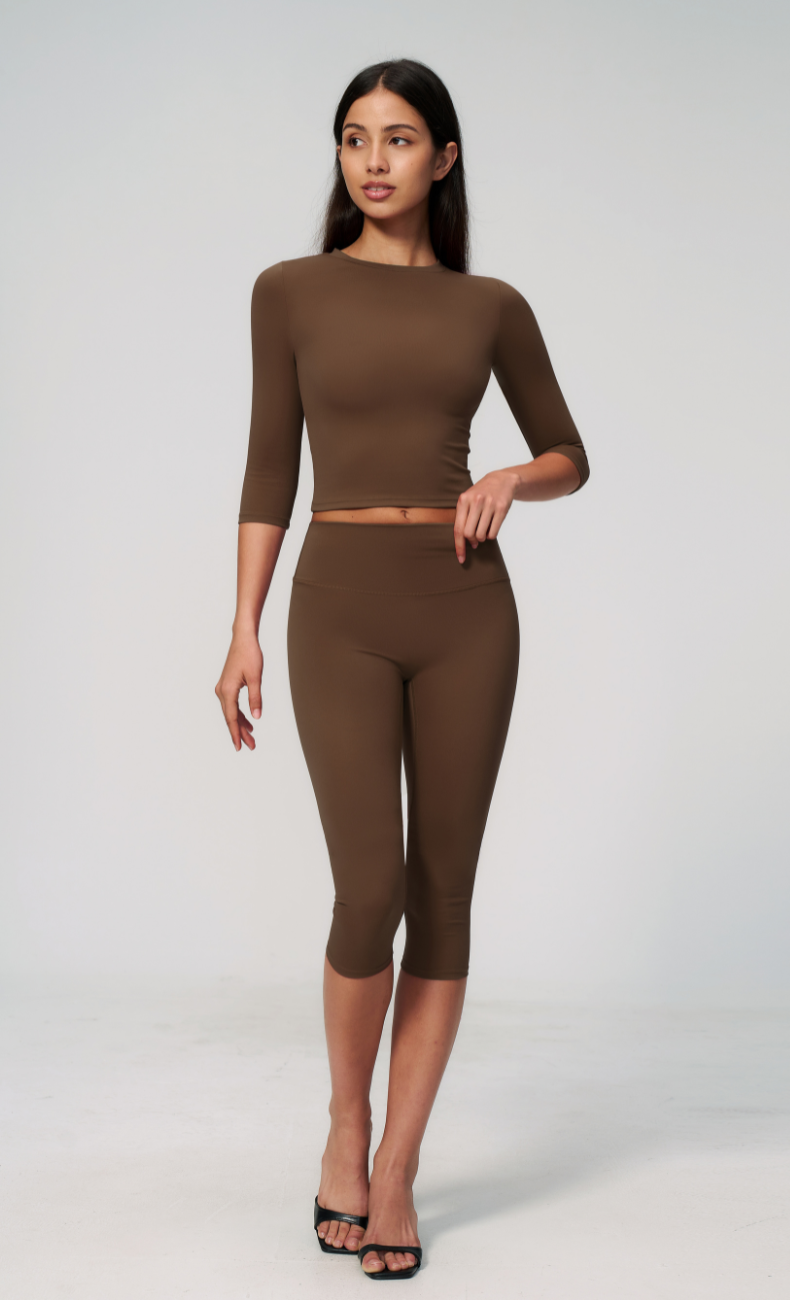 Alexandra 3/4 Sleeve High Waisted Capri Leggings Workout Set