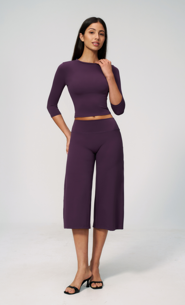 Alexandra 3/4 Sleeve Wide Leg Capri Workout Set