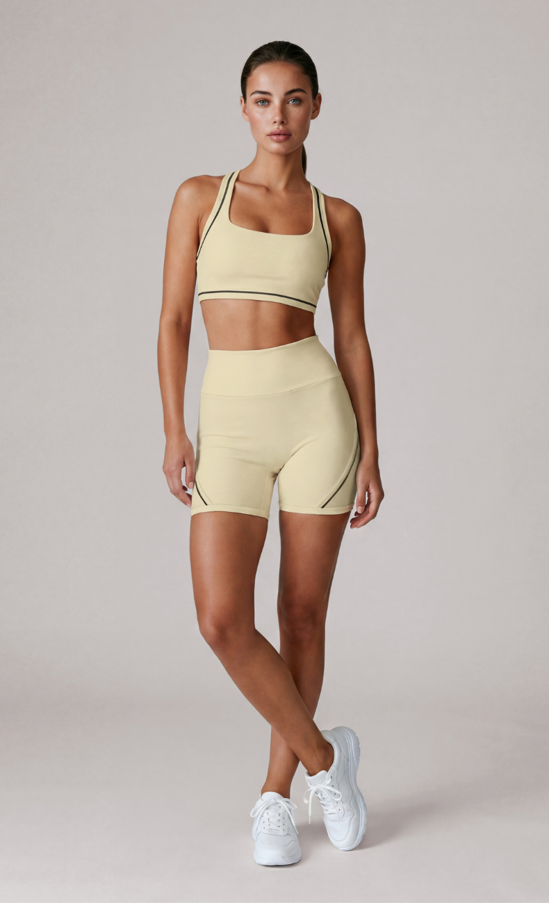 Blair Contrast Trim Sports Bra High Waisted Shorts Workout Set
