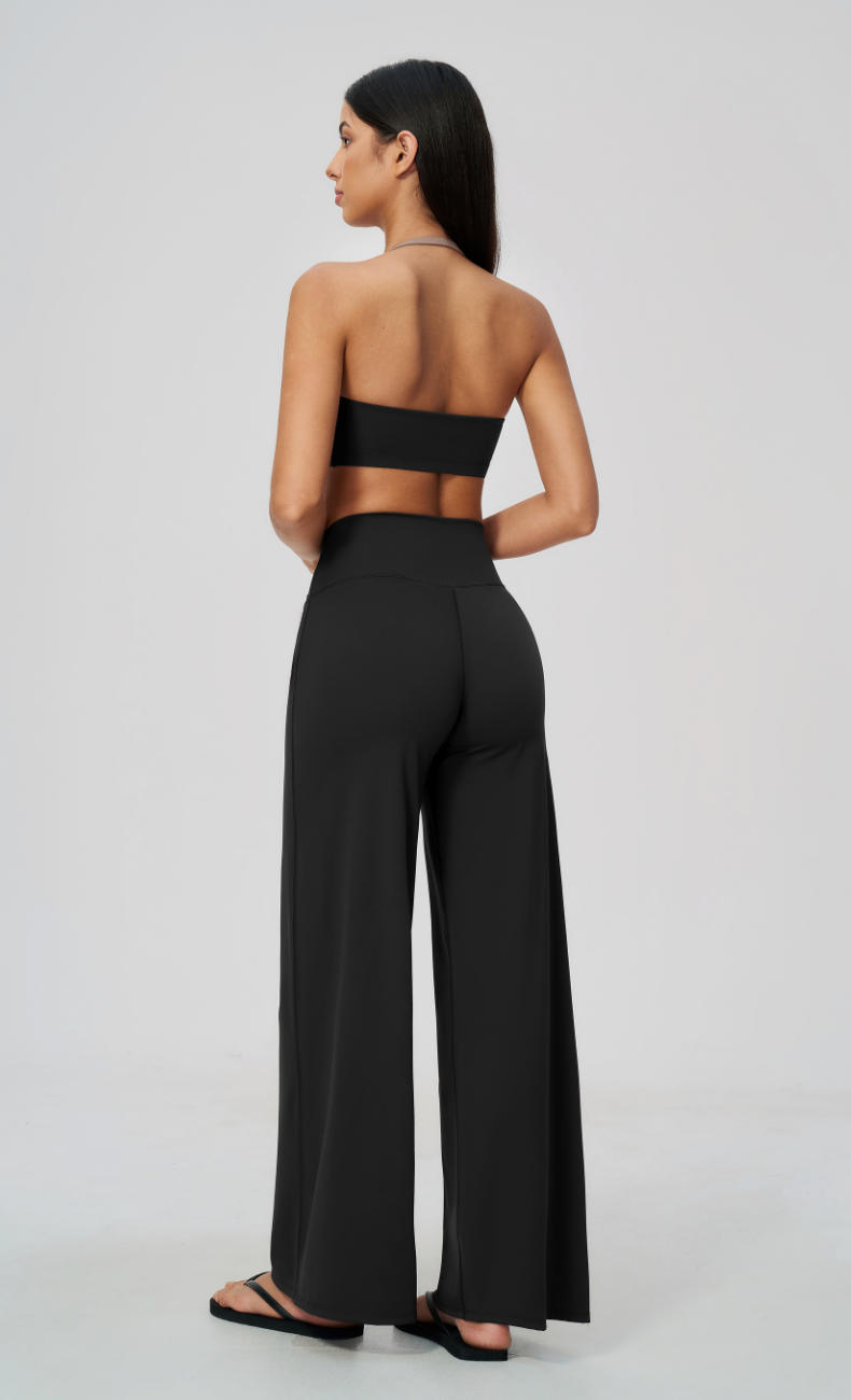 Priscilla Contrast Halter Sports Bra Wide Leg Workout Set