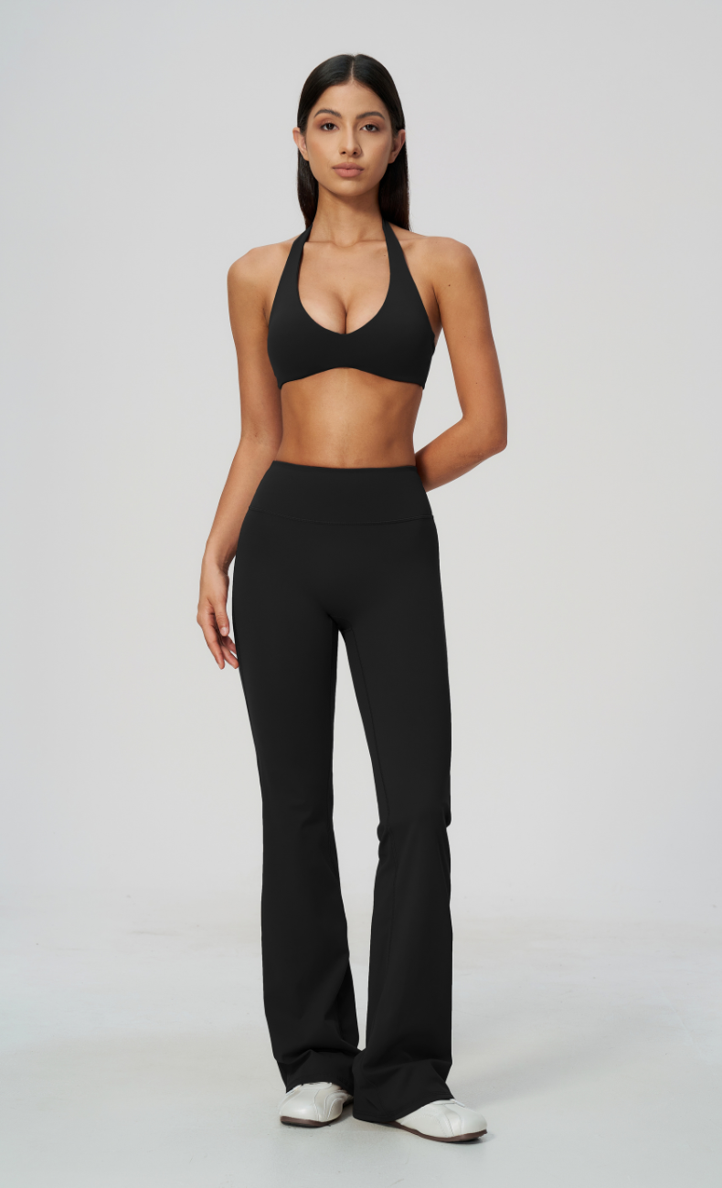 Dolce V-Neck Halter High Waisted Flare Leggings Workout Set