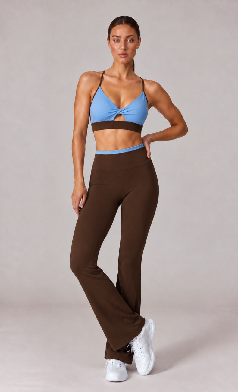 Josie Twist Front Cross Back Flare Leggings Workout Set