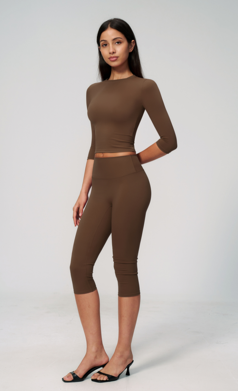Alexandra 3/4 Sleeve High Waisted Capri Leggings Workout Set