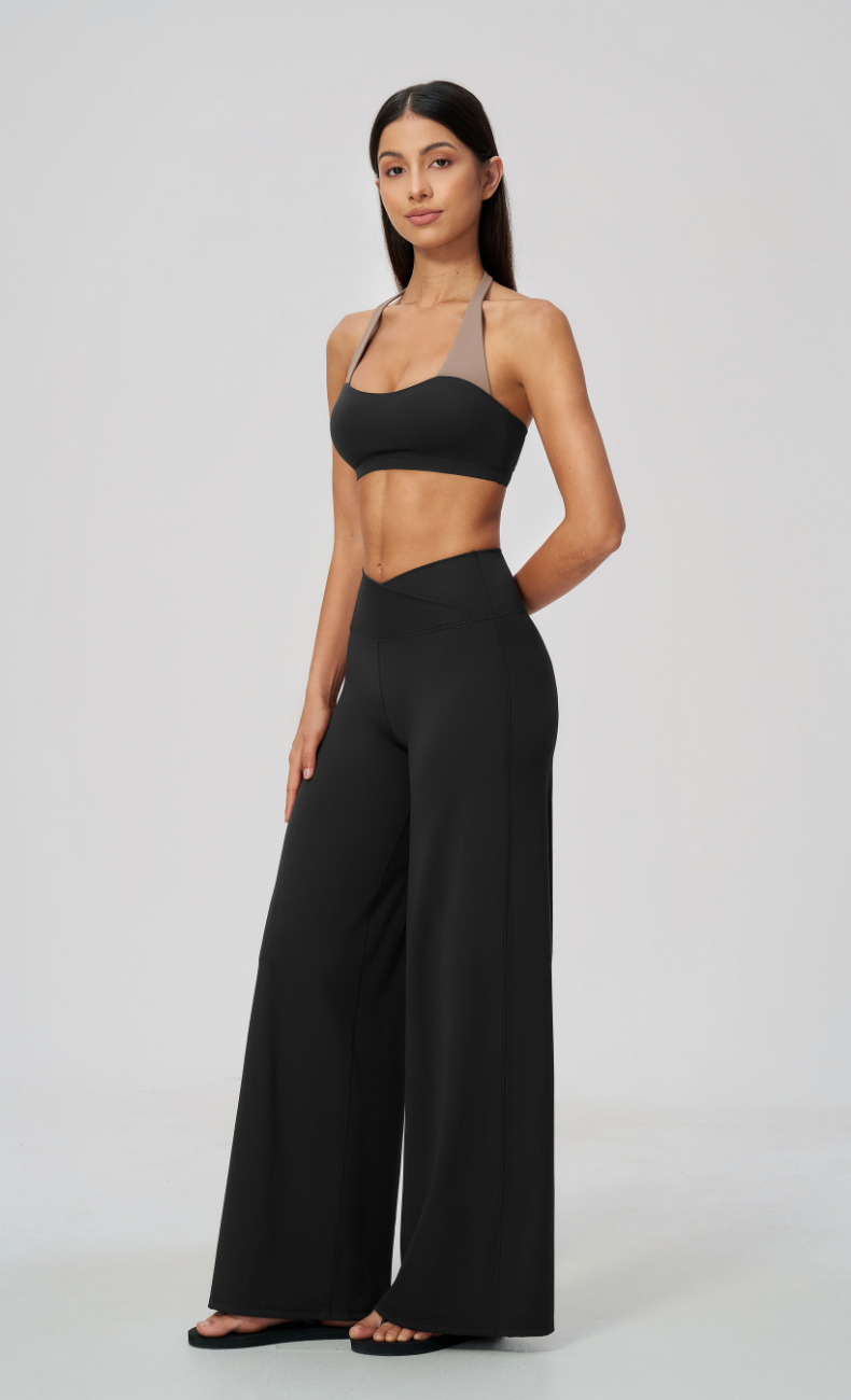 Priscilla Contrast Halter Sports Bra Wide Leg Workout Set