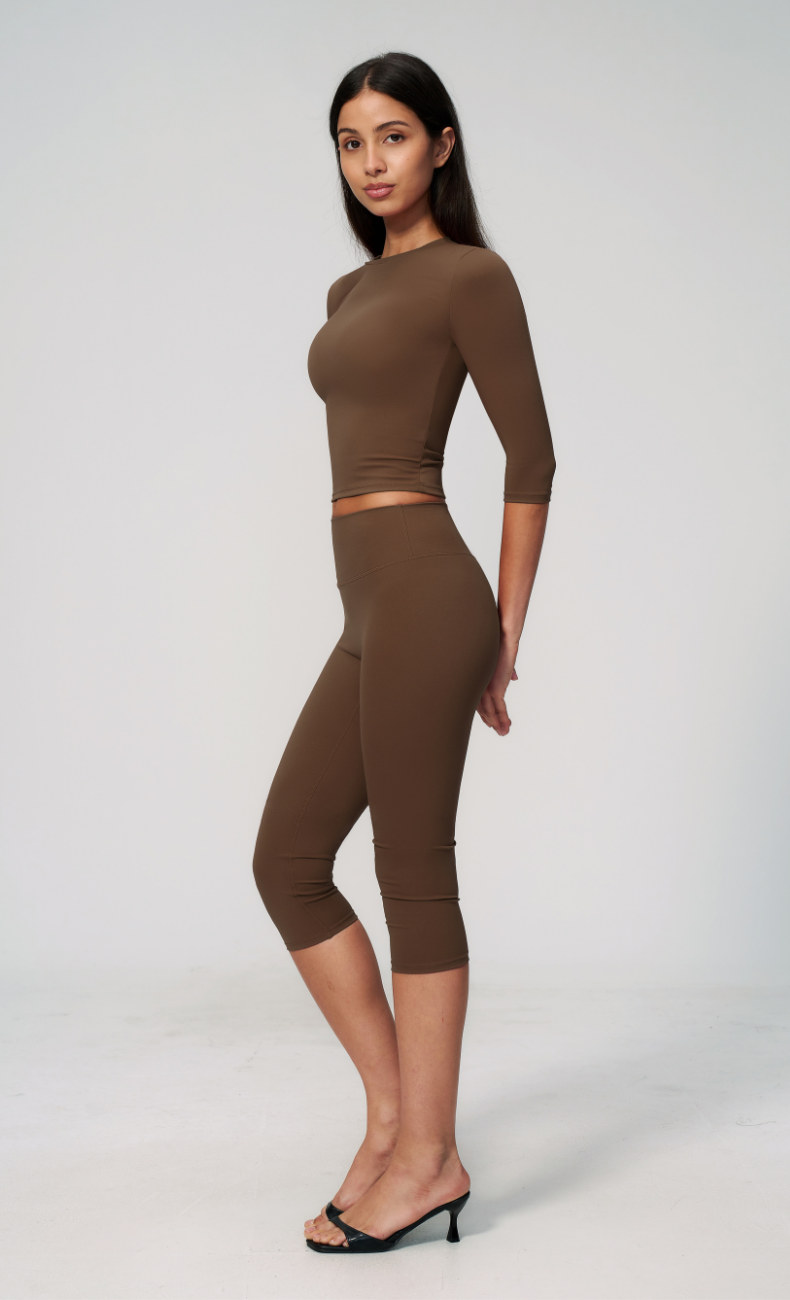 Alexandra 3/4 Sleeve High Waisted Capri Leggings Workout Set