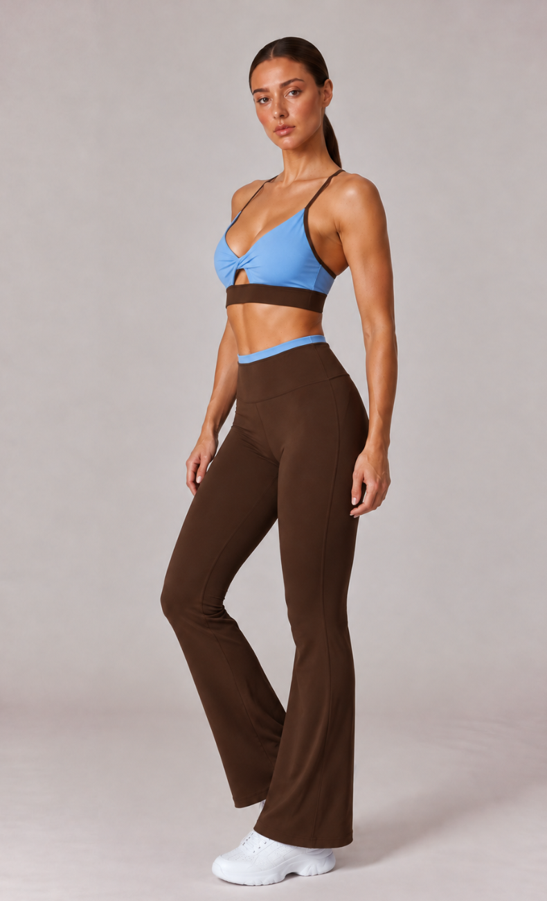 Josie Twist Front Cross Back Flare Leggings Workout Set