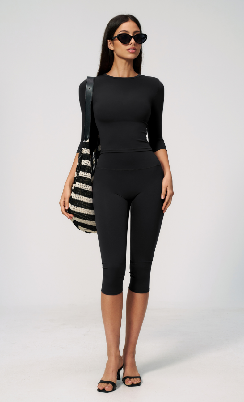 Alexandra 3/4 Sleeve High Waisted Capri Leggings Workout Set