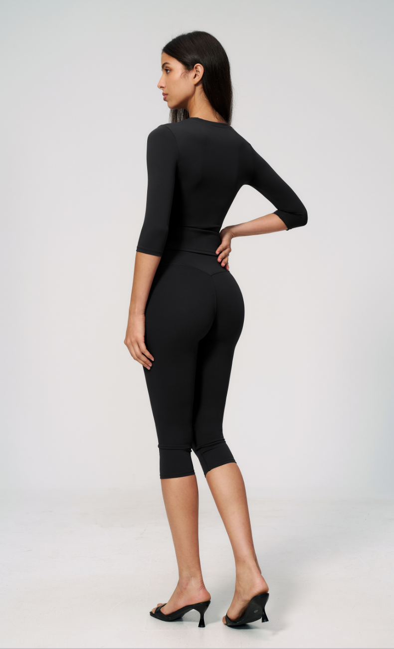 Alexandra 3/4 Sleeve High Waisted Capri Leggings Workout Set