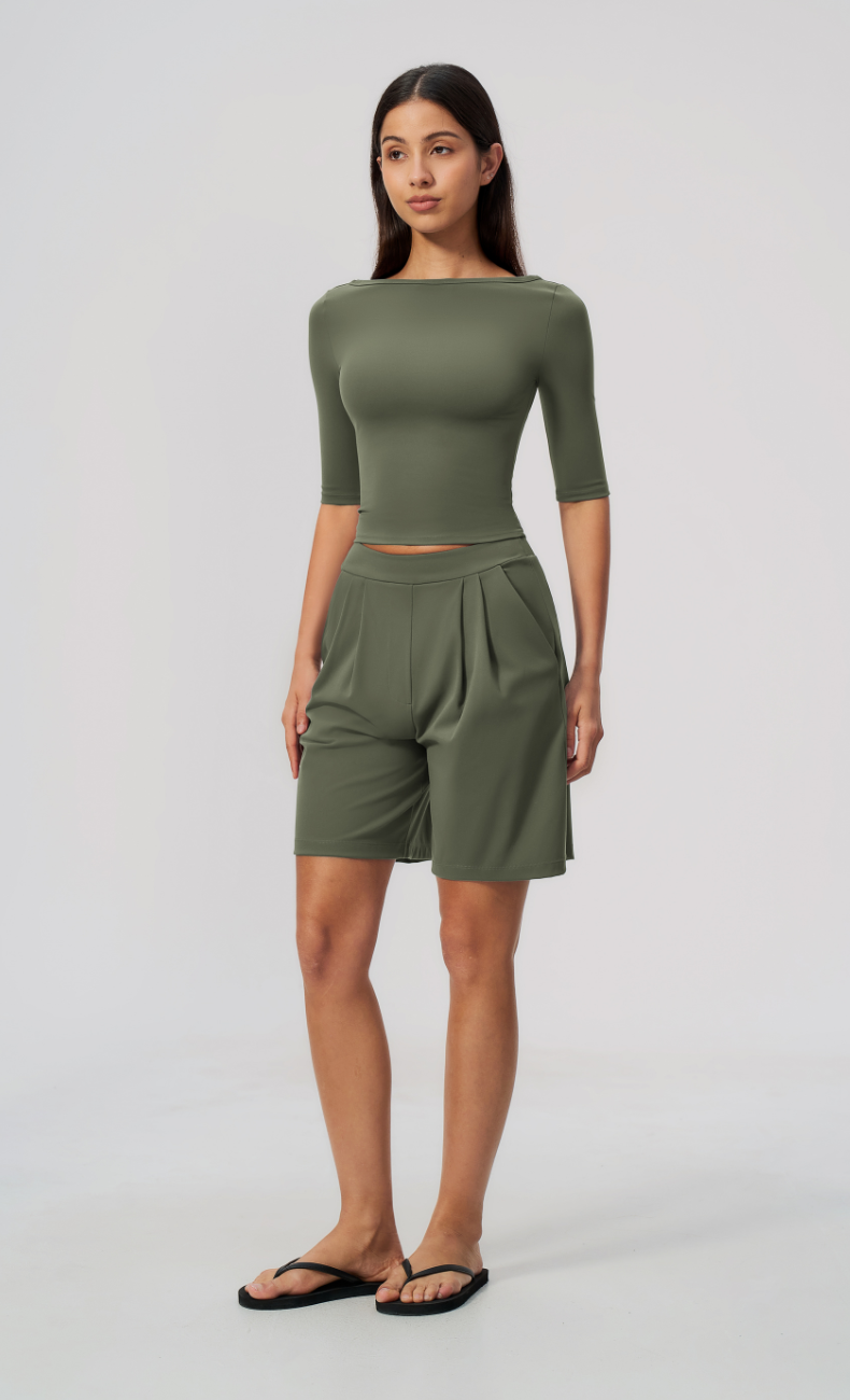 Taylor Boat Neck Pleated Shorts Set