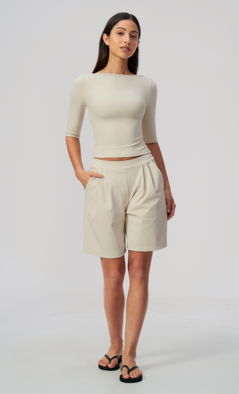 Taylor Boat Neck Pleated Shorts Set