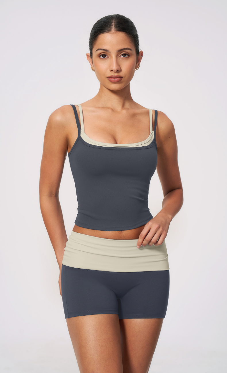 Mary Layered Cami Foldover Shorts Workout Set