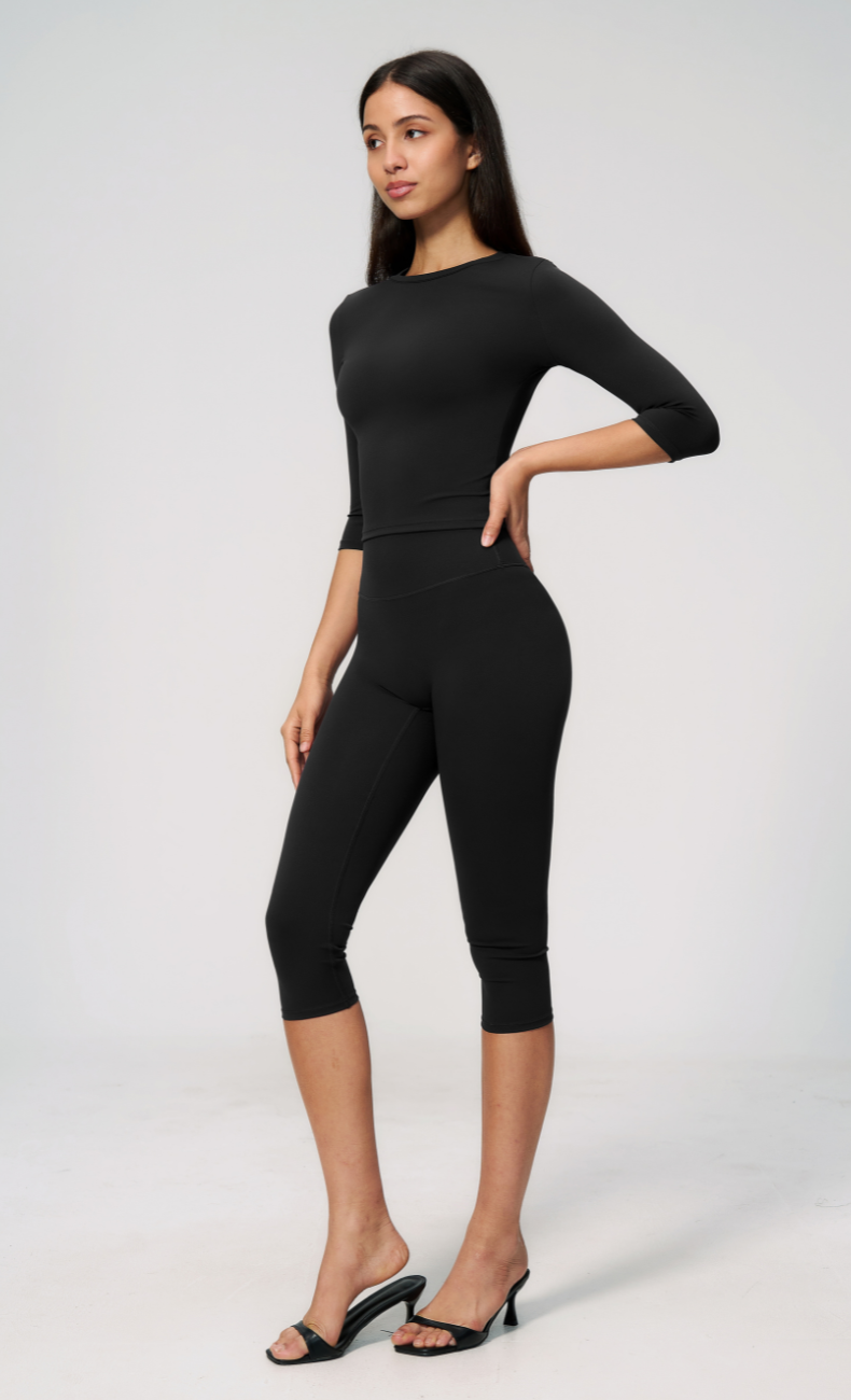 Alexandra 3/4 Sleeve High Waisted Capri Leggings Workout Set