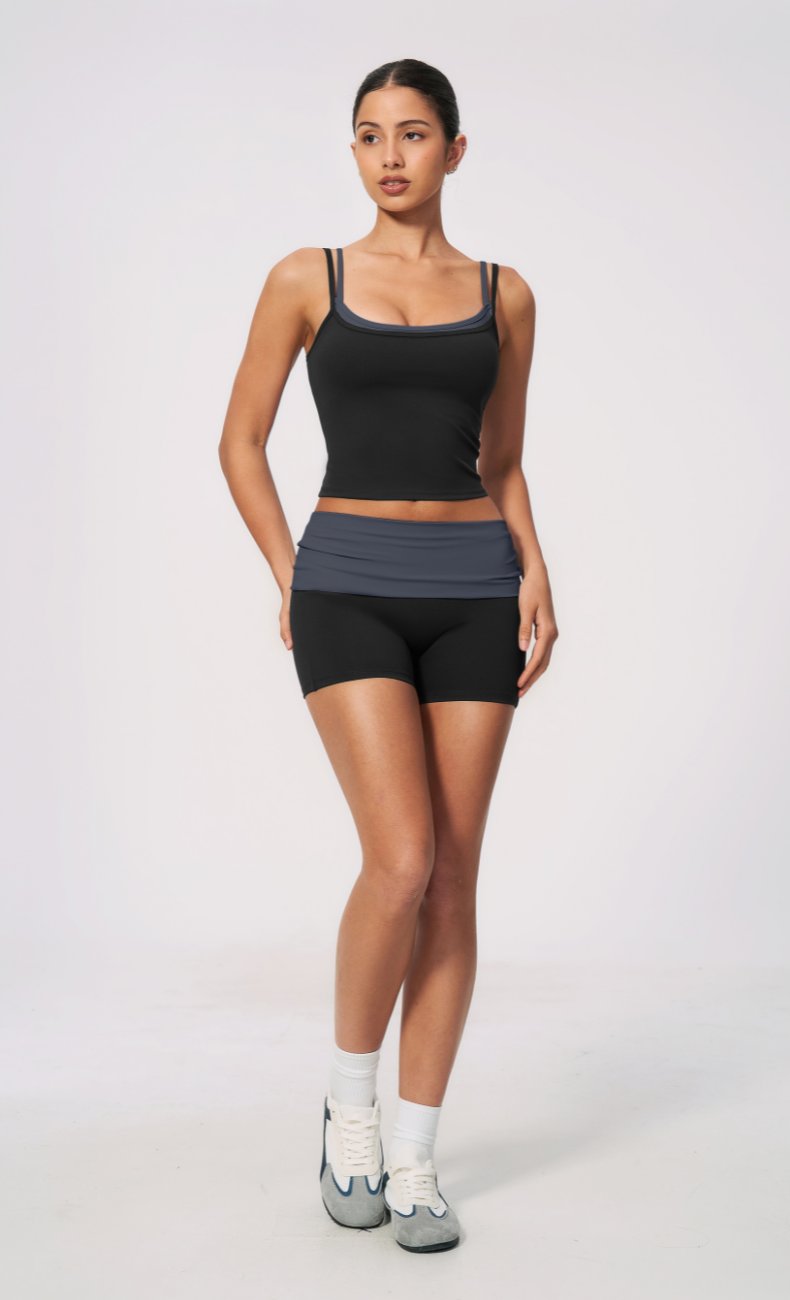 Mary Layered Cami Foldover Shorts Workout Set