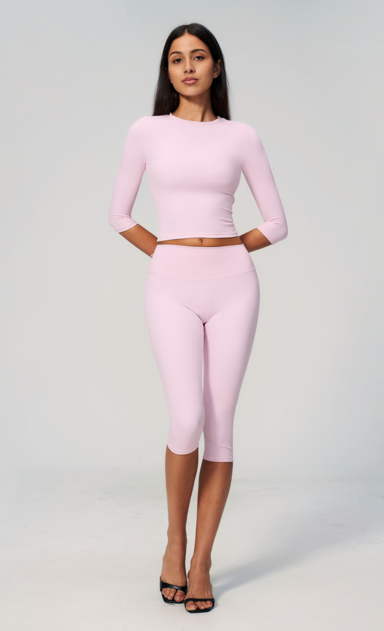 Alexandra 3/4 Sleeve High Waisted Capri Leggings Workout Set