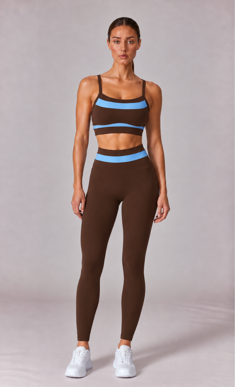 Noelle Contrast Trim Sports Bra High Waisted Leggings Workout Set