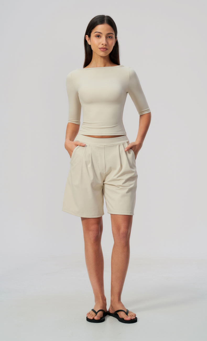 Taylor Boat Neck Pleated Shorts Set