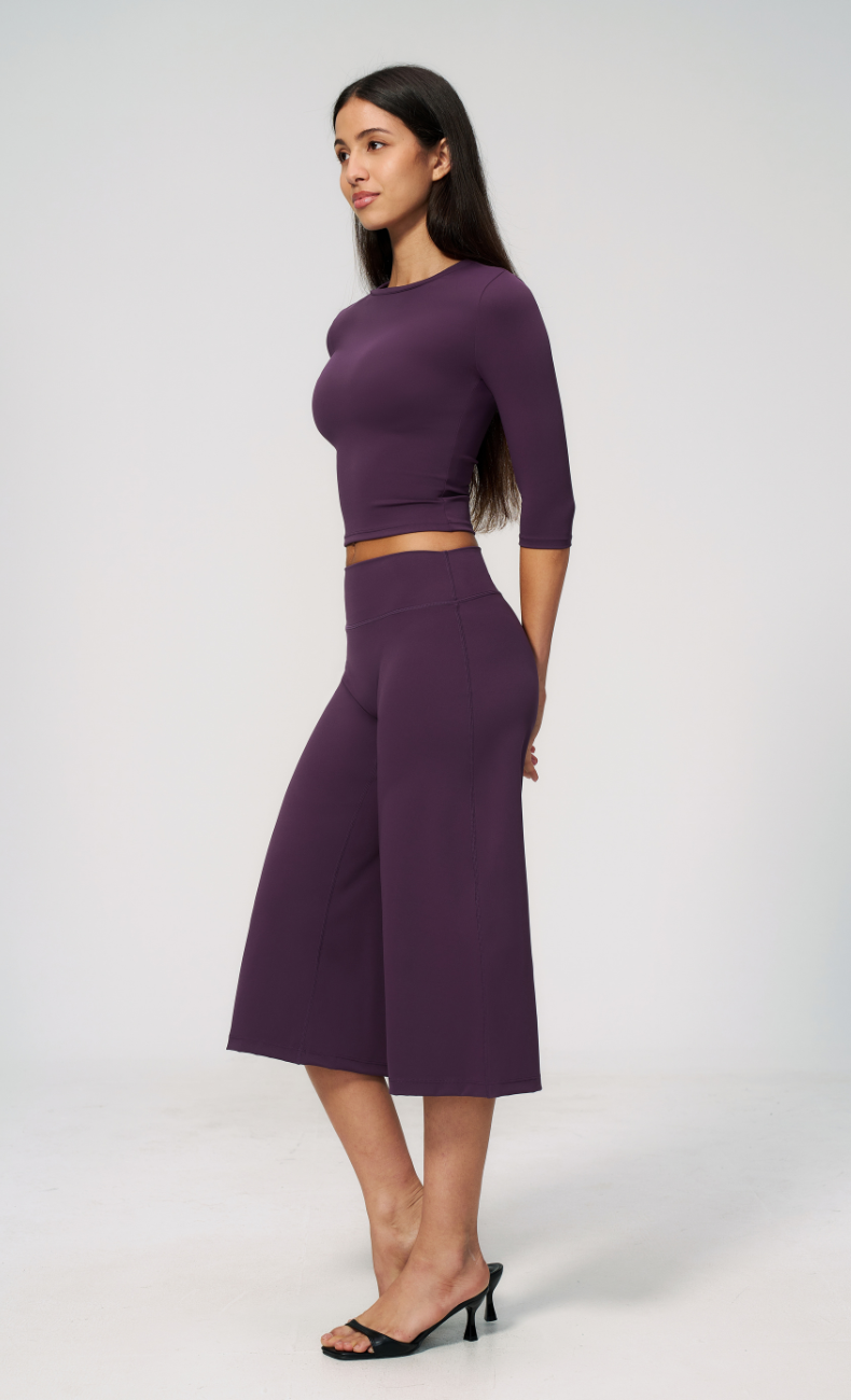 Alexandra 3/4 Sleeve Wide Leg Capri Workout Set