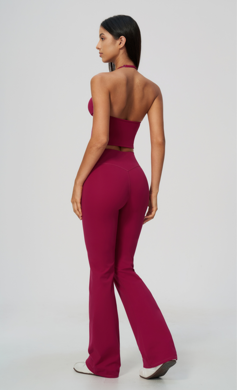 Dolce V-Neck Halter Open Back Tank Flare Leggings Workout Set