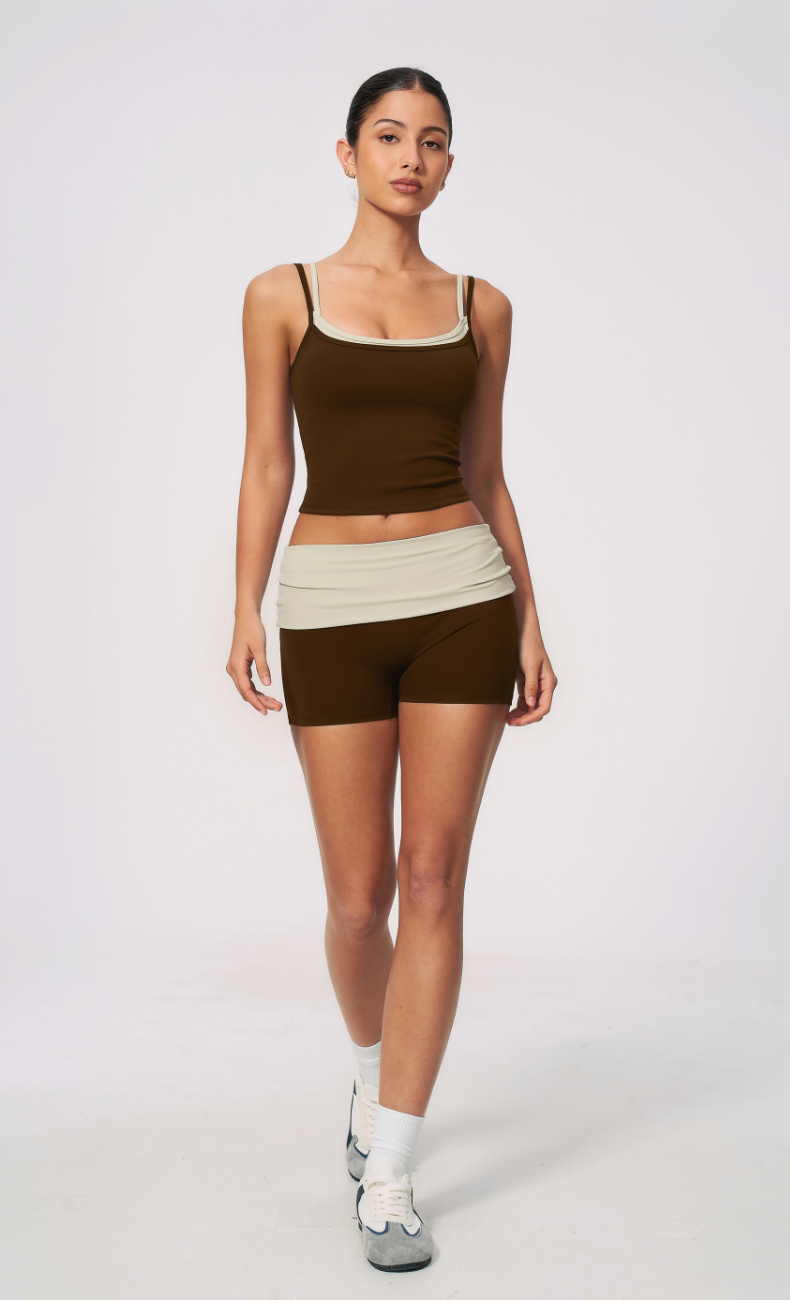 Mary Layered Cami Foldover Shorts Workout Set