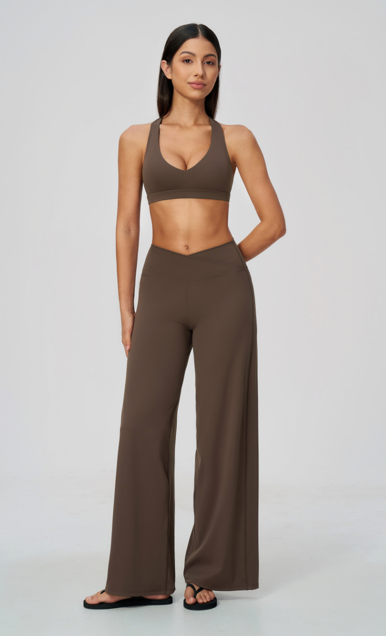 Priscilla V-Neck Open Back Wide Leg Workout Set
