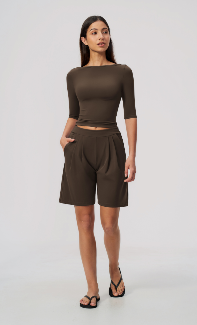 Taylor Boat Neck Pleated Shorts Set