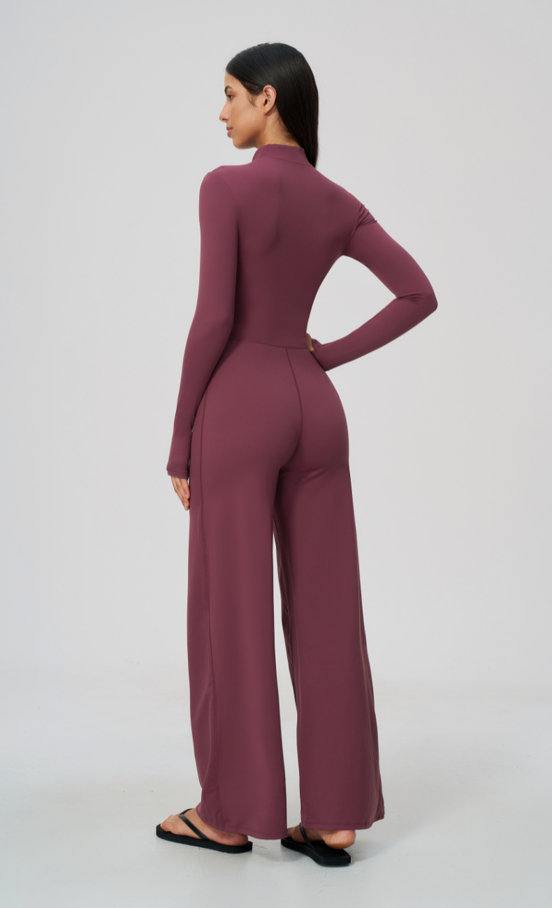 Talia Throw & Go Half Zip Wide Leg Jumpsuit