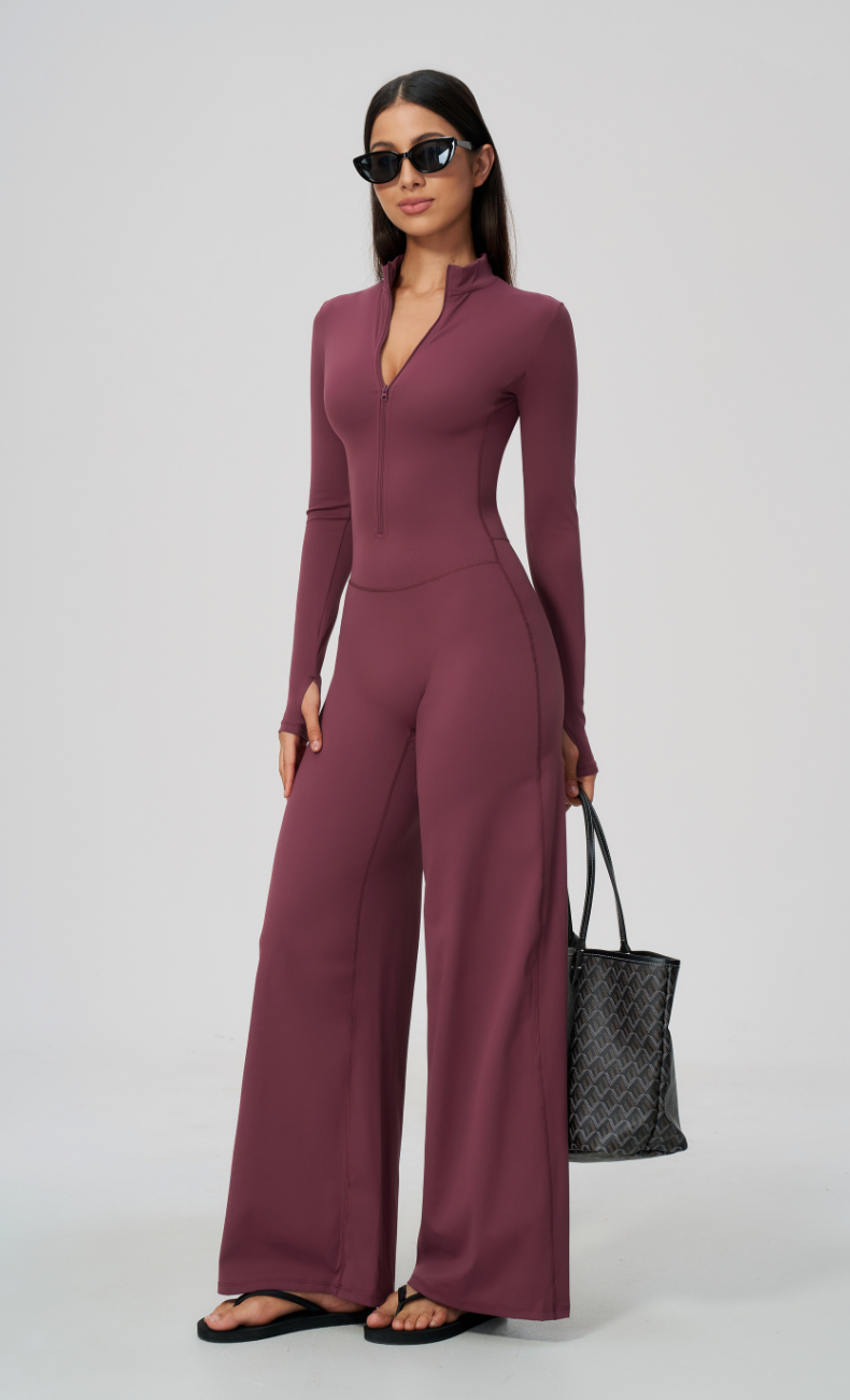 Talia Throw & Go Half Zip Wide Leg Jumpsuit